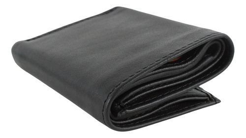 Cartera Triple Premium Hombre Cierre Interno Piel Genuina Negro