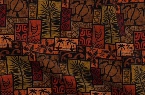 Tela De Flores De Color Negro Polinesio Hawaiano Tiki T...