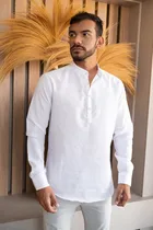 Comprar Camisa Social Linho Manga Longa Gola Bata Luxo Premium