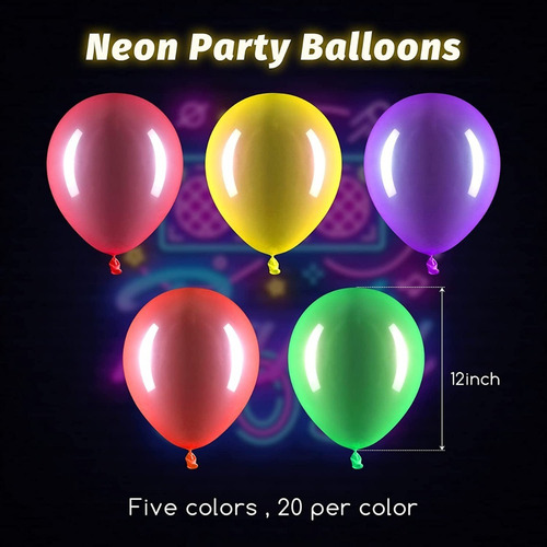 Imagen 2 de 4 de Pack 12 Globos Neón Para Fiestas Fluorescentes Uv. Verde