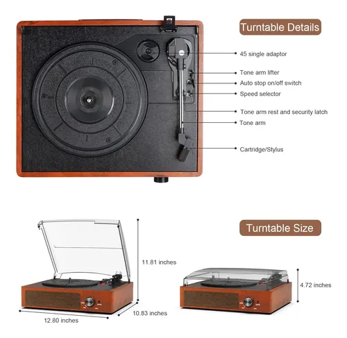 Reproductor De Vinilo Con Bluetooth, Tocadiscos Kedok