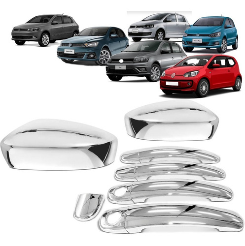 Kit 2 Capa Retrovisor Sem Pisca + 4 Maçaneta 100% Cromada - Fox Spacefox Crossfox 2010 11 12 13 14 15 16 17 2018 2019