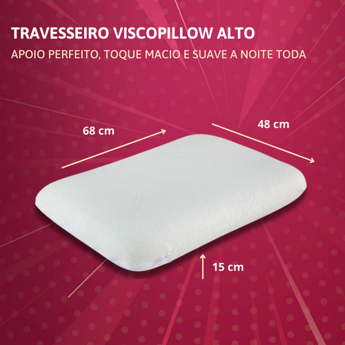 Kit 2 Travesseiros Viscopillow Espuma Viscoelástica Nasa Alto Orthocrin 48x68x15