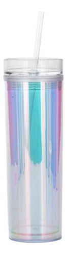 Vaso Plástico Doble Pared Sorbito Efecto Tornasolado Mm-6407 Color Plateado