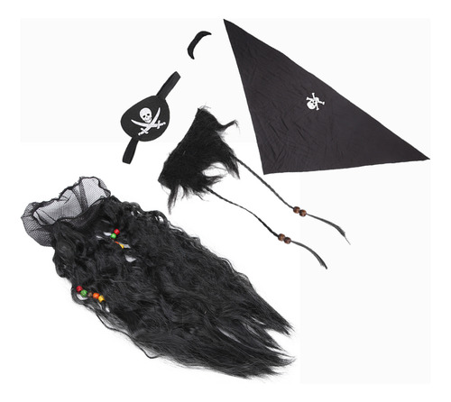 False Beard Black Pirate Fake Moustache Set Wig Headscarf