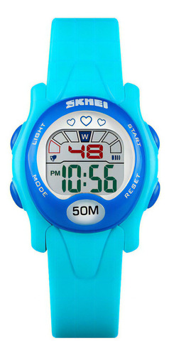 Reloj Niños Niñas Skmei 1478 Digital Alarma Cronometro Color De La Malla Celeste/azul Color Del Fondo Blanco