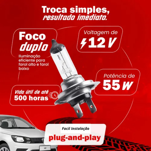 Kit 6 Lâmpadas Halógena Farol Alto Baixo Lanterna H1 H7 T10