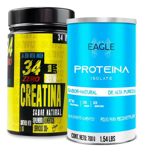 Creatina Monohidratada 34 Zero 1kg + Proteina Eagle 1kg Iso Sabor Natural - Natural