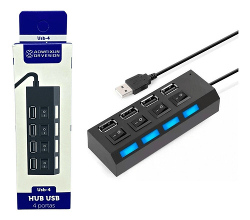 Hub 4 Portas Adaptador Mouse Teclado Pen Drive Usb X 4 Usb