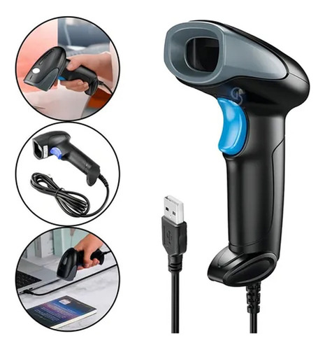 Leitor De Código De Barras 1d Com Suporte E Fio Usb 1.8m Cor Preto