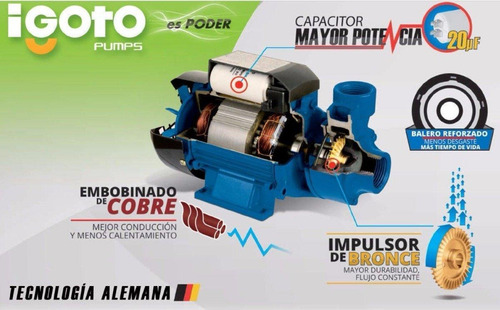Imagen 3 de 6 de Bomba Periferica Autocebante 1 Hp Succiona En Red Igoto