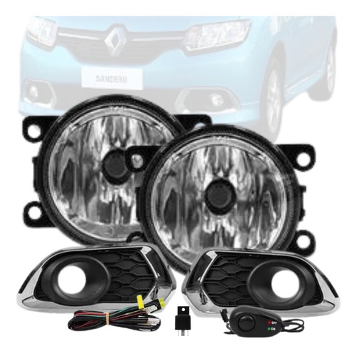 Kit Farol De Milha Sandero 2015 2016 2017 C/mold Cromo