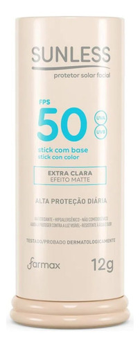 Protetor Solar Stick C/ Base Fps 50 Cor Extra Clara Sunless