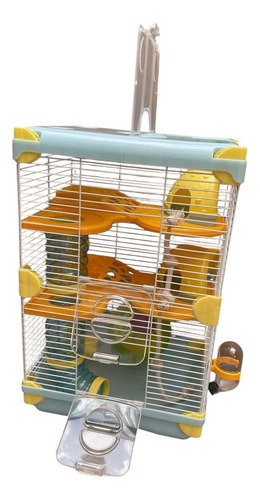 Jaula Para Hamster Casa Rueda Tunel Soga 27.5x20.5x42.5 Color Celeste
