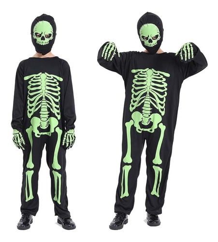 Disfraz De Esqueleto De Halloween Para Niños Que Brilla En L