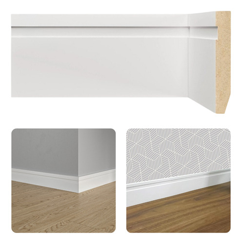 Rodapé Barra 180cm X 7cm Branco Mdf Com Poliéster Kit C/ 20