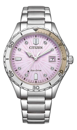 Reloj Citizen Fe617088x Mujer Eco Drive Acero Inoxidable Malla Plateado Bisel Plateado/bronce Fondo Rosa