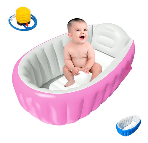 Bañera Inflable Para Bebés Portátil Tina Plegable Con Bomba Color Rosa