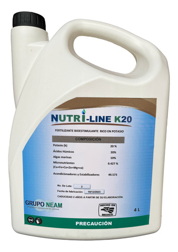 Nutri-line K20 Potasio Fertilizante Foliar Grupo Neam 4 L