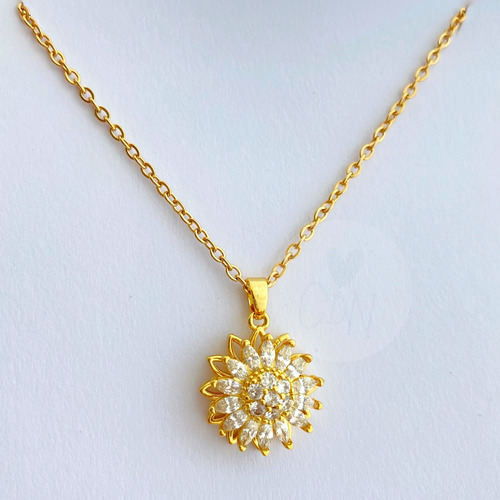 Collar Girasol Giratorio De Oro Laminado 18k Con Packaging 