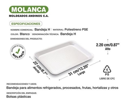 Imagen 2 de 2 de Bandeja H Molanca - 50 Und