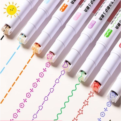 Canetas Coloridas Fine Carimbo Roller Papelaria Fofa 6unid