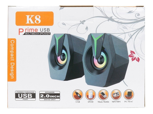 Parlante Usb Rgb Pc K8 Color Negro