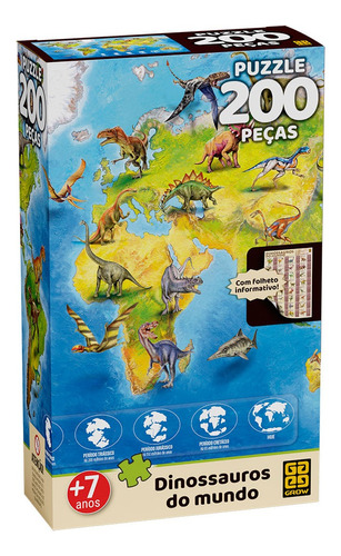Puzzle 200 Peças Dinossauros Do Mundo - Grow