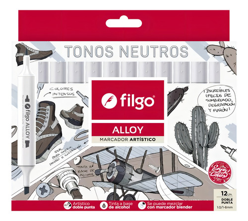 Marcadores Artisticos Alloy Filgo Tonos Neutros X12 Unidades Doble Punta
