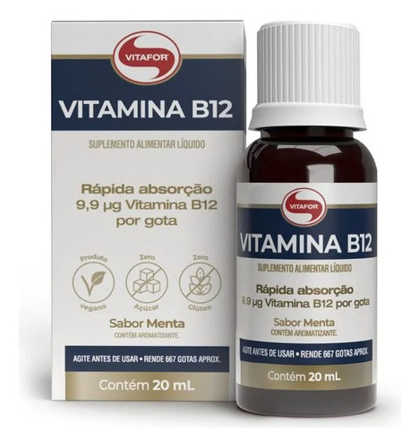 Vitamina B12 Metilcobalamina 20ml Gotas Sabor Menta Vitafor 
