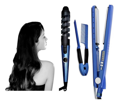 Set Plancha De Pelo Profesional 450° + Tenaza Rizadora 