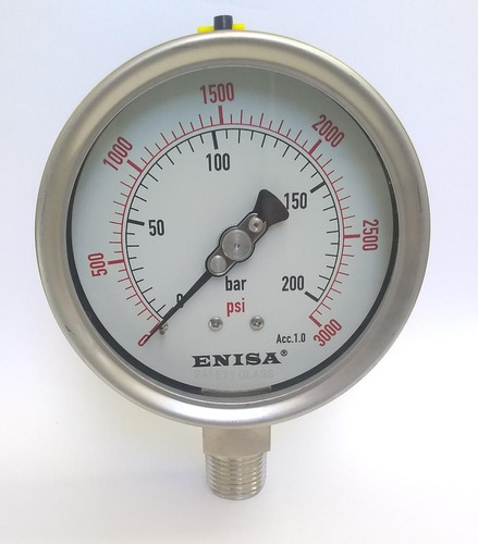 Manómetro Full Inox, Dial 4  Enisa, Rango De 0 A 3000 Psi