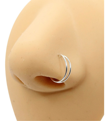 Piercing Nostril Argolla Doble 10mm Para Nariz De Plata 925 Color Plateado