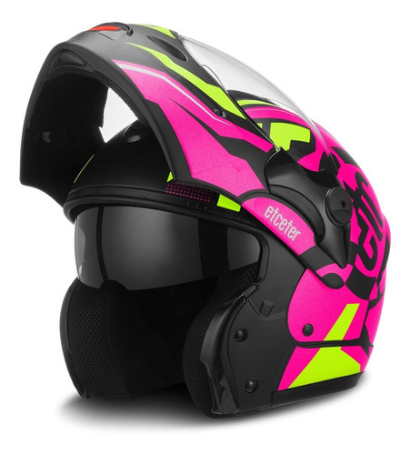 Capacete Escamoteável Captiva Stronger Faster Fosco Etceter Cor Rosa-Amarelo Tamanho do capacete 56