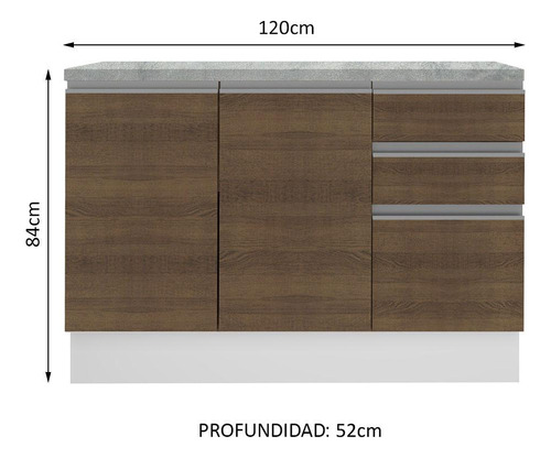 Gabinete Bajo Bufetera Madesa Glamy 120cm Con Encimera Bm 02 Color Blanco/Marrón
