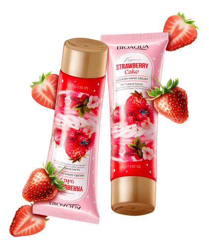Crema Para Manos Nutritiva Bioaqua 80g De Bolsillo Aroma Strawberry Cake Para Hidratación Profunda Y Luminosidad