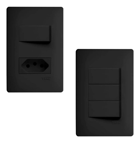 Kit Interruptor Triplo + Interruptor C Tomada 10a Black Fame