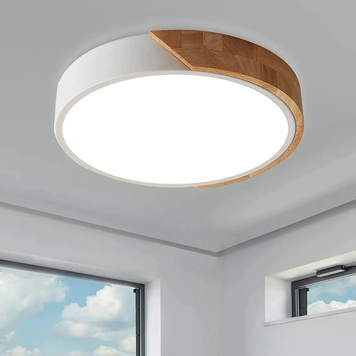 Luminária de Teto Madeira Sobrepor Redondo 24W, Luminária para Quarto 3 Cores de Luz, Plafon Led Design Ultrafino 5cm, Luminária Moderna ...