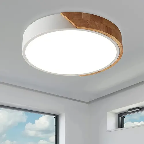 Luminária De Teto Madeira Sobrepor Redondo 24w, Luminária Para Quarto 3 Cores De Luz, Plafon Led Design Ultrafino 5cm, Luminária ​Moderna Para Sala Quarto Corredor Escritório, Tieesa 127/220v Branco