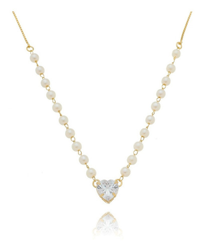 Colar Pérolas Verdadeiras Feminino Gargantilha Pingente Ouro Cor Dourado