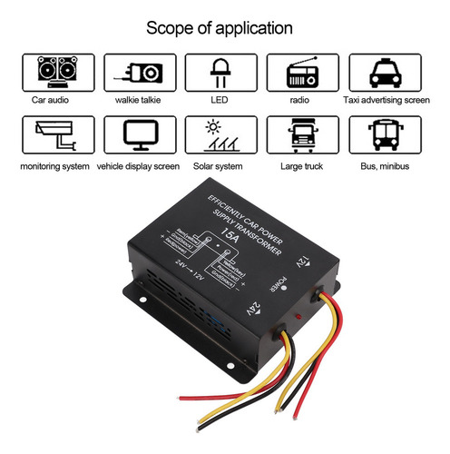 For Regulador Reductor 24v A 12v Convertidor De Coche 15a