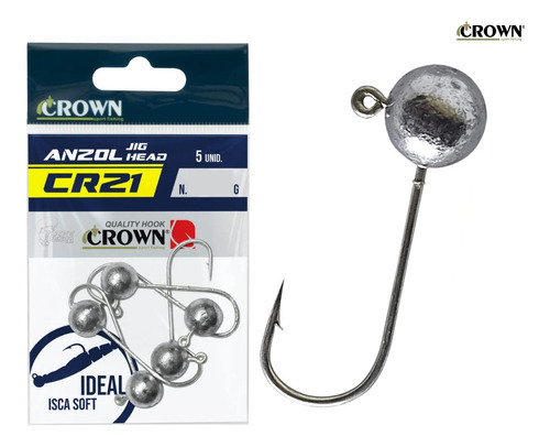 Jig Head Crown Cr21 Para Iscas Soft Nº 3/0 (12gr) - 5 Peças