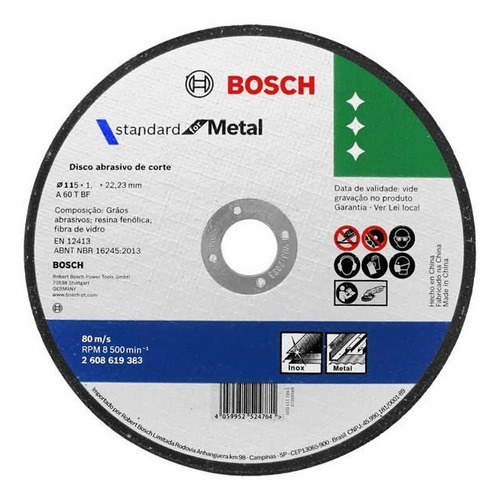 Disco Abrasivo Corte Metal 4  1/2 X 1,0 Mm Standard Bosch