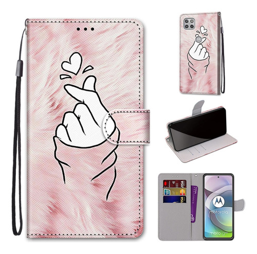 Funda De Piel Pink Hands Heart Para Motorola Moto G 5g