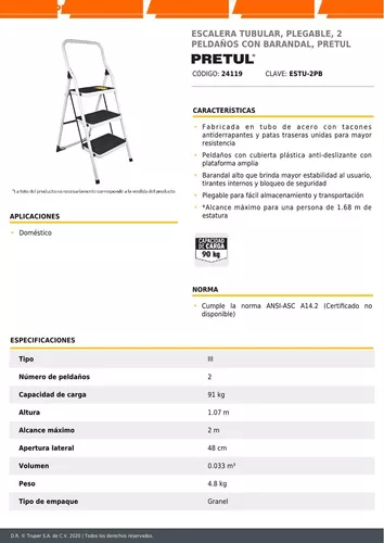 Escalera Tubular Plegable 2 Peldaños Barandal 24119