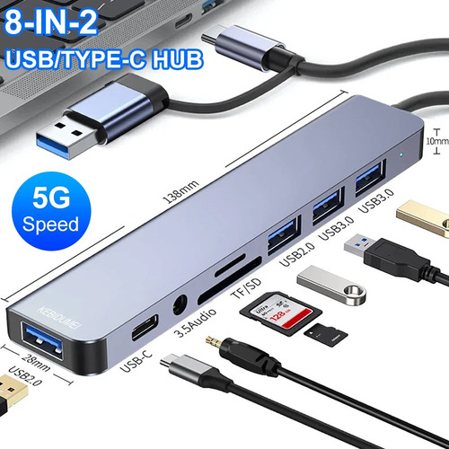 Hub Adaptador Usb Tipo C 8 En 2 Para Mac Macbook Windows