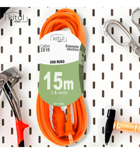 Extensión Eléctrica Multi Contacto Doméstica 15 Metros Uso Rudo Color Naranja