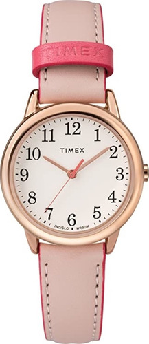 Reloj Mujer Timex Correa De Piel Con Luz 30 Mm Tw2r628009j Correa Rosa Bisel Rosa dorado Fondo Blanco