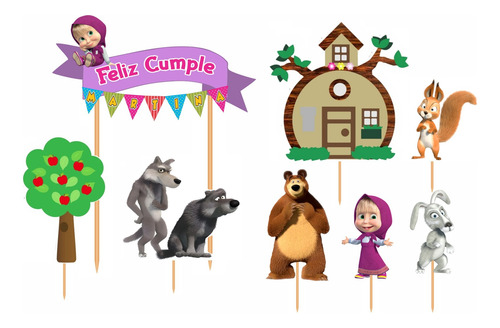 Cake Topper Masha Y El Oso Personalizado Adorno Torta Cumple