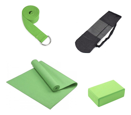 Set De Yoga Verde - Mat Bolso Ladrillo Y Cinturón - Gymtonic